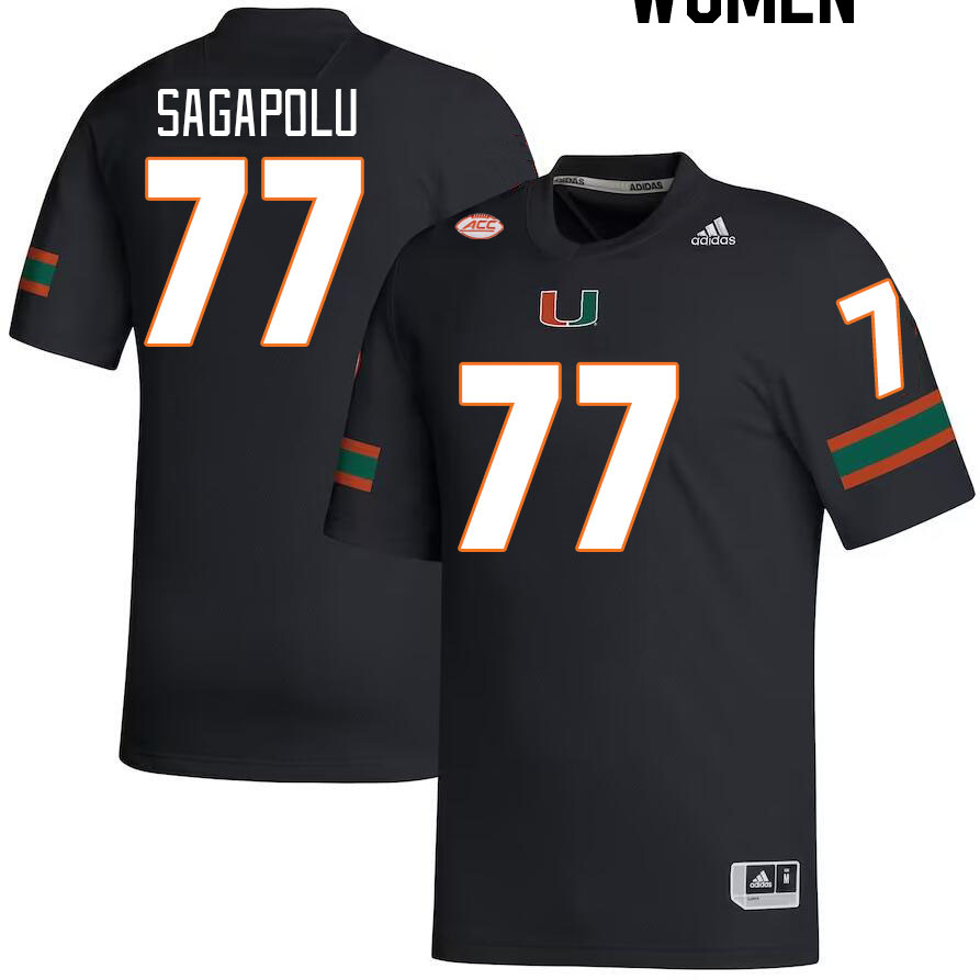 Women #77 Logan Sagapolu Miami Hurricanes College Football Jerseys Stitched-Black - Click Image to Close
